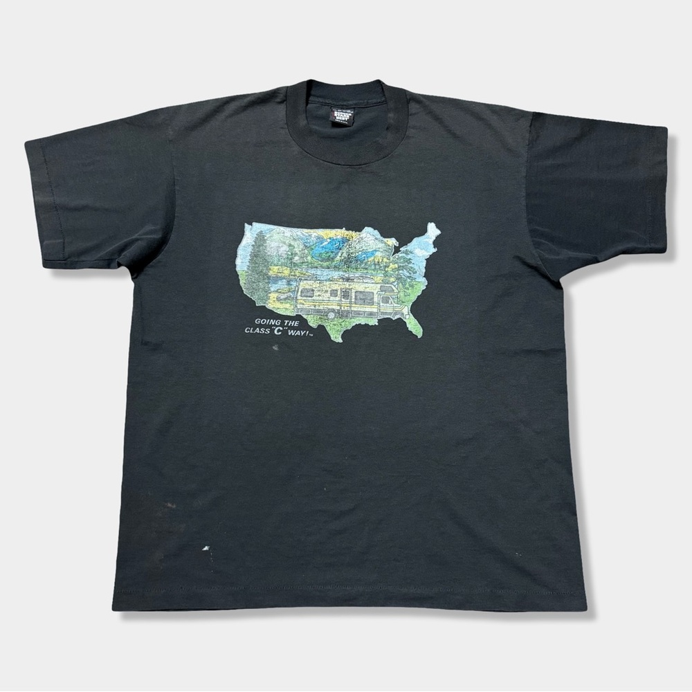 Vtg 80s Screen Stars 50/50 Soft Thin Black C Class RV Travel Vacation T-Shirt XL